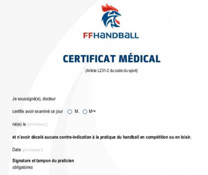 certificat médical de la FFHB